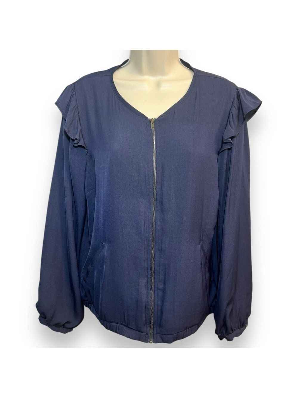 Lauren Conrad Women’s Ruffle Shoulder Flight Jacket Navy Size 14